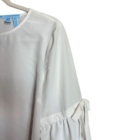 Draper James Top Womens 8 White Sheer Tie Sleeve Round Neck Blouse - Picture 3 of 9